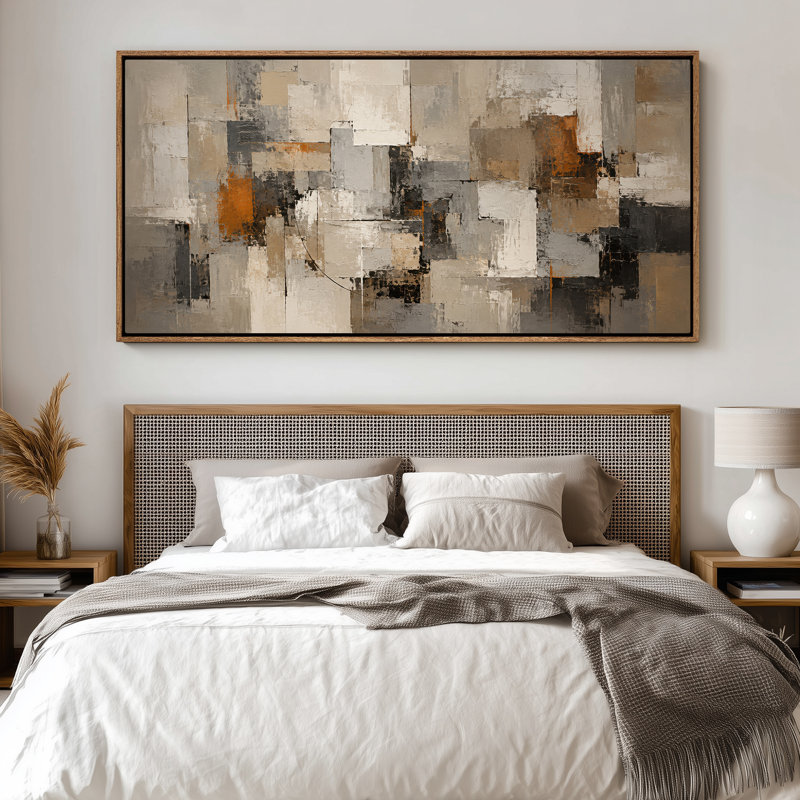 Impression sur toile encadrée abstraite extra large beige et gris, H 30 po x l 60 po, Natural