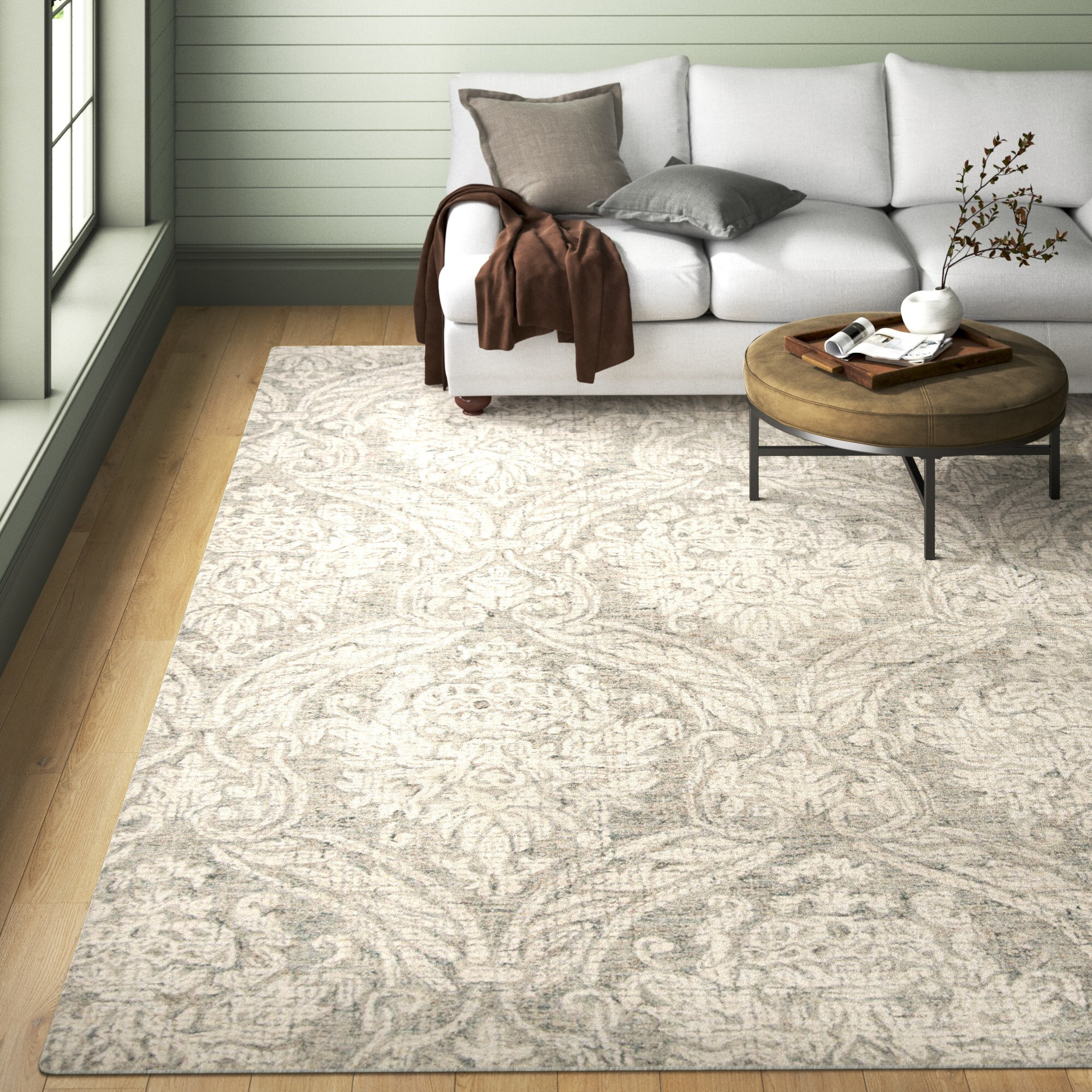 Rosemarie Abstract Handmade Tufted Wool Gray/Ivory Area Rug, Rectangle 9' x 12'