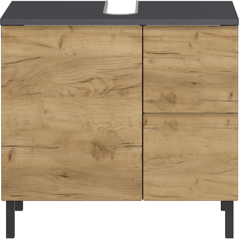 Musson Freestanding Bathroom Storage Cabinet, Graphite/Grandson Oak