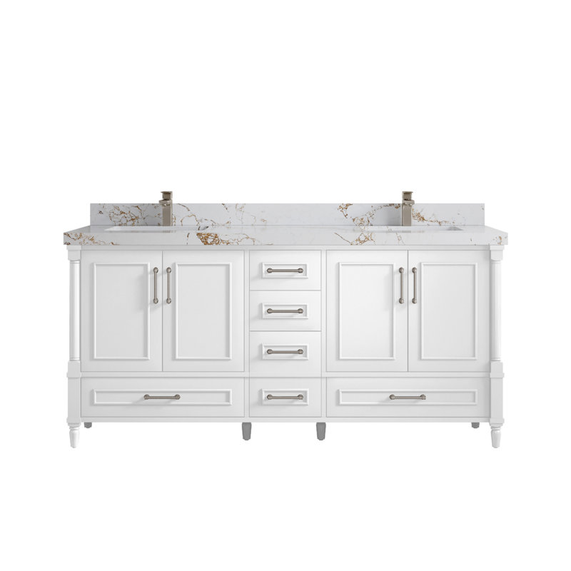 Moncef 72 po X P 22 po De meuble-lavabo double D Quartz brun Viola, Blanc, Nickel brossé, Or Viola