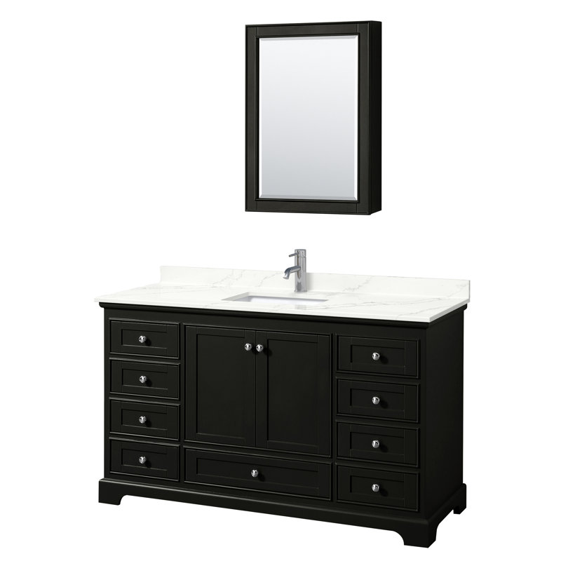 Ensemble de meuble-lavabo simple 60 po avec comptoir en quartz Deborah, Quartz Giotto, Espresso foncé, Chrome poli