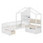 Lit maison avec canapé rembourré, lit maison avec station de charge, recharge sans fil, tablettes et deux tiroirs