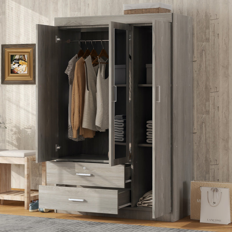 Armoire à miroir avec tablettes, Gris