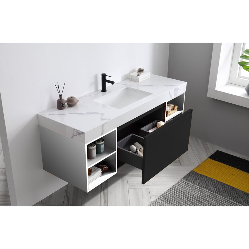Ellwood Bilodeau 60.25" Wall-Mounted Single Bathroom Vanity Set
