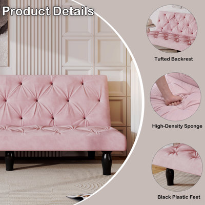Sofa To Sofa Bed Transformation: 66" Pink Velvet Sofa Bed, Ideal