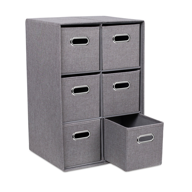 BirdRocK Home Linen Cube Organizer Shelf - 6 Storage Fabric Bins - Large Shelving Cubbies - Grey, Gray