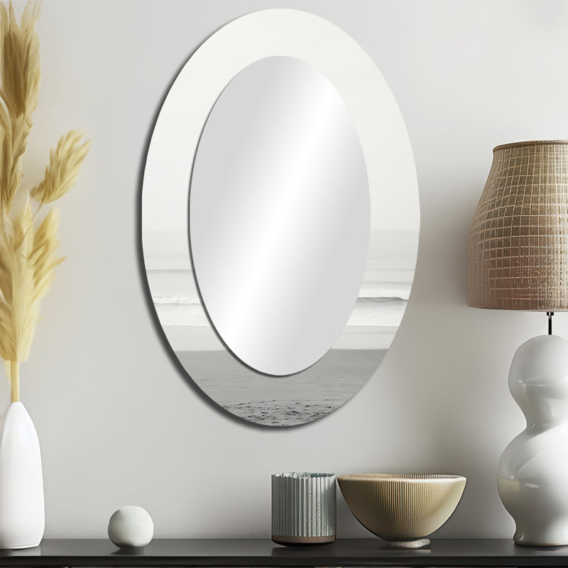 Miroir mural ovale gris et noir en noir et blanc, 36 po x 24 po