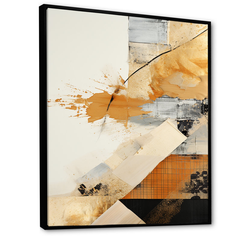 «Grey Sunset Collage III - Abstract Collages», art mural, Cadre flottant noir, H 44 po x l 34 po x P 1,5 po