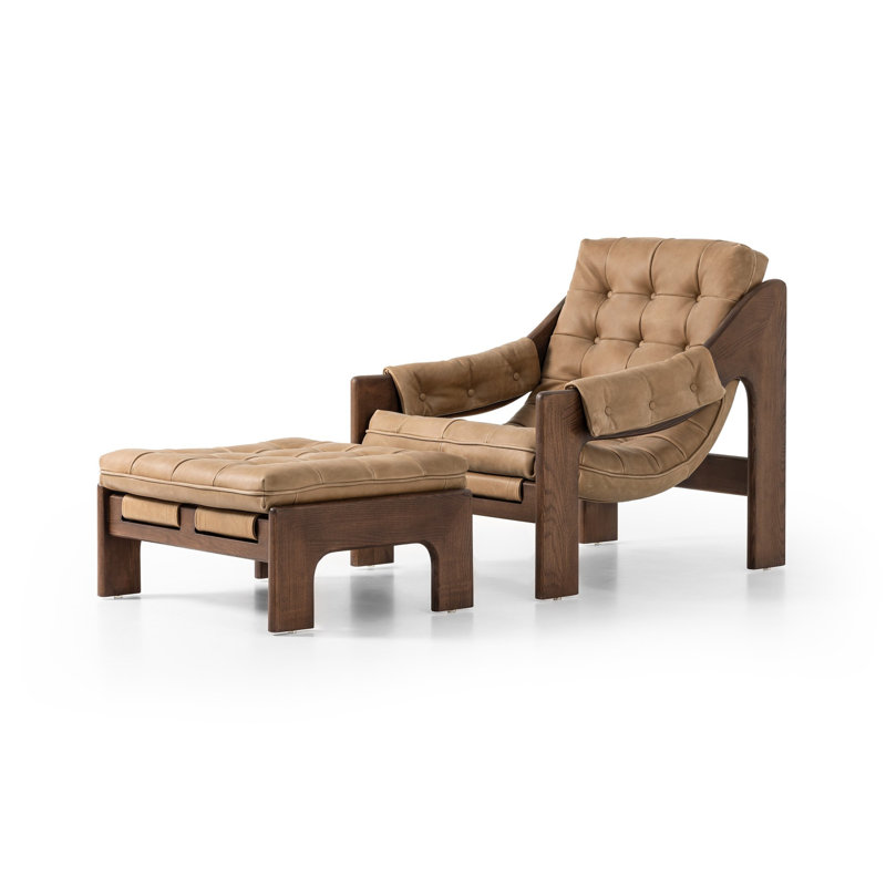 Tuckerman 30" W Leather Armchair with Ottoman, Palermo Drift