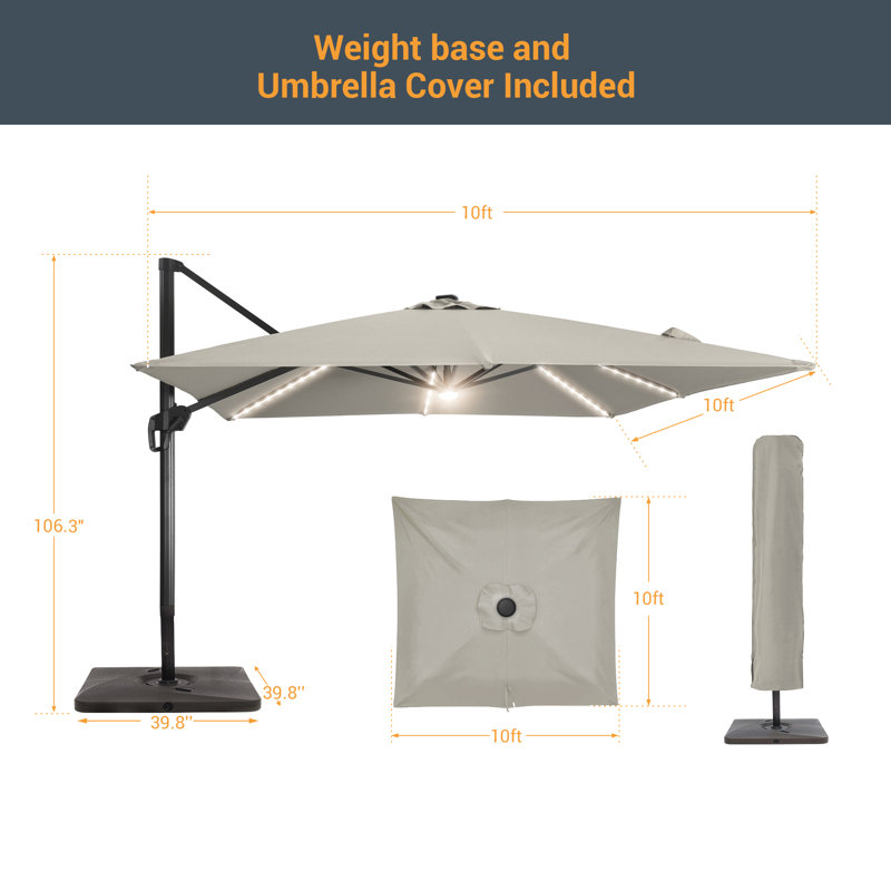 Parasol en porte-à-faux 120 po Lemay, Gris