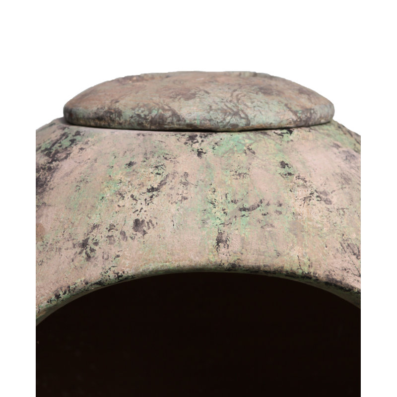Haeddyn Ellipse Extra Large Mexican Clay Chimenea in Mottled Green