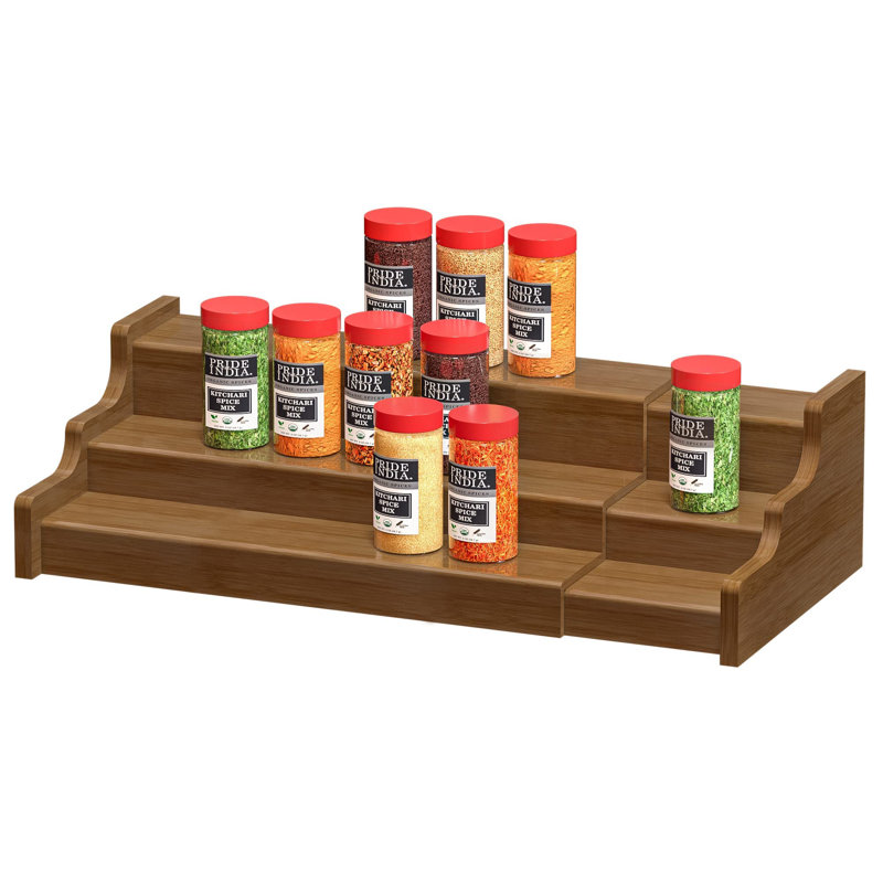 Freestanding Bamboo Spice Rack with Adjustable Racks, Brown