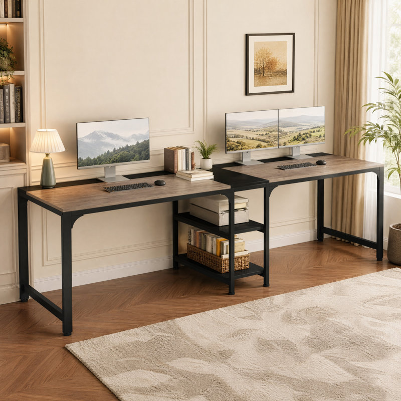 Zina 90.55'' W Rectangle Double Computer Desk, Black/Gray