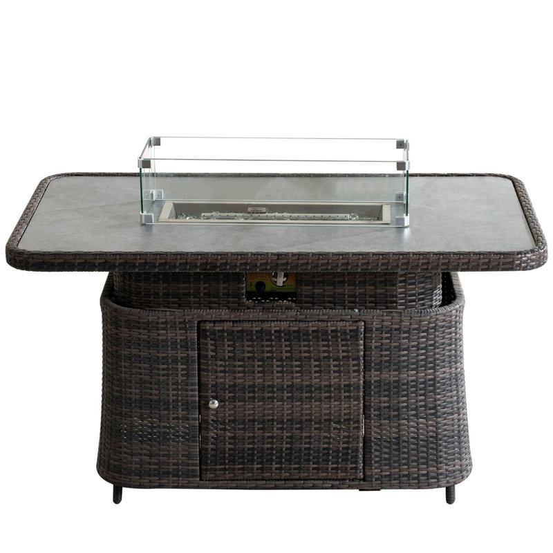 Rectangle Aluminium Propane Smokeless Fire Pit Table with Hidden Fuel Tank, Brown