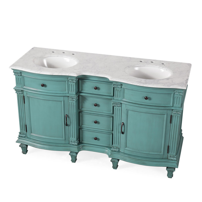 Ojeda 60'' Double Bathroom Vanity with Carrara Marble Top, Green