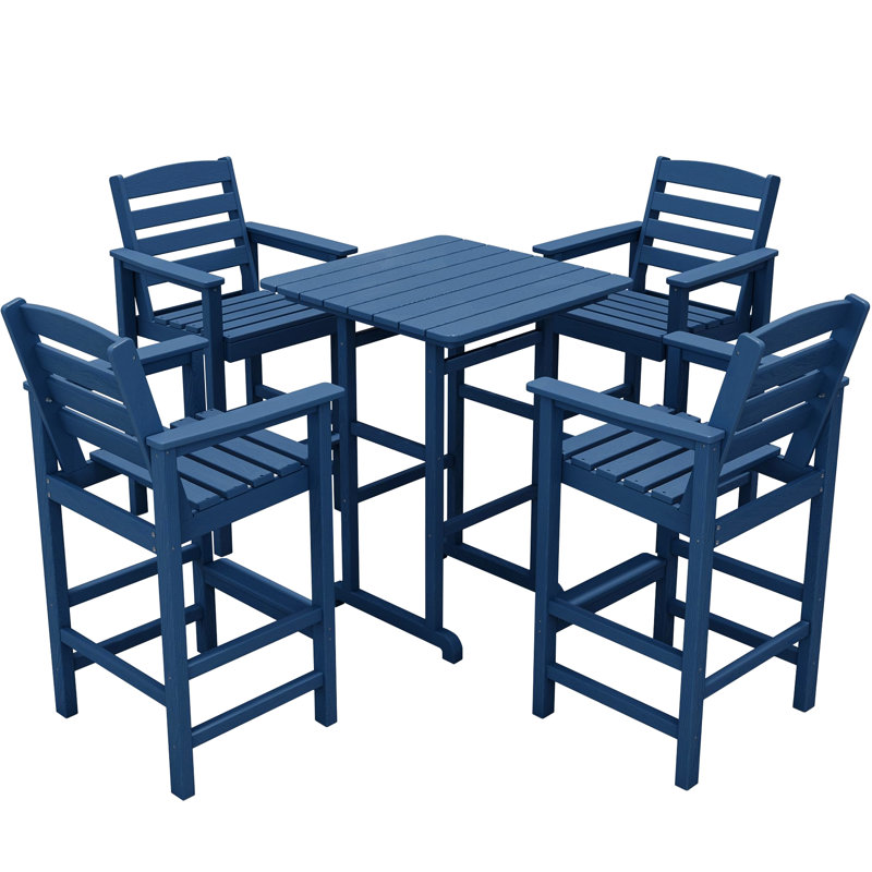  Ensemble de bar de patio 5 pièces, ensemble de chaise de bar et table Adirondack surdimensionnés, Marine