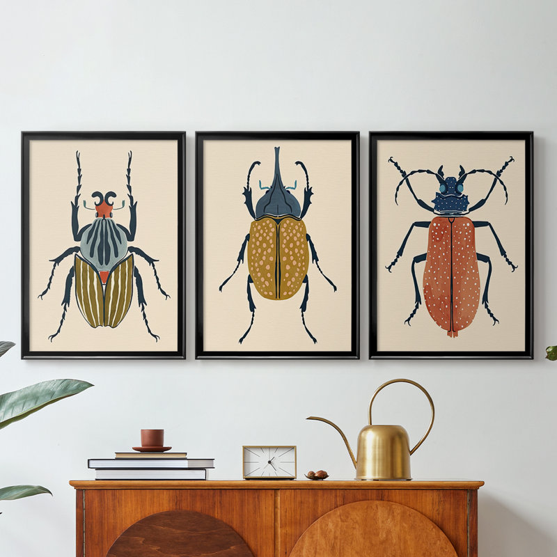 Beetle Bug I - Toile tendue avec châssis sur mesure - 3 pièces, Noir, H 21 po x l 30 po