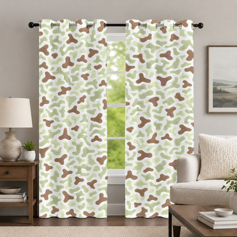 2 pièces rideaux à motif camouflage, rideau de style abstrait, rideaux à oeillets à imprimé géométrique moderne, habillage de fenêtre pour le décor de la chambre à coucher
