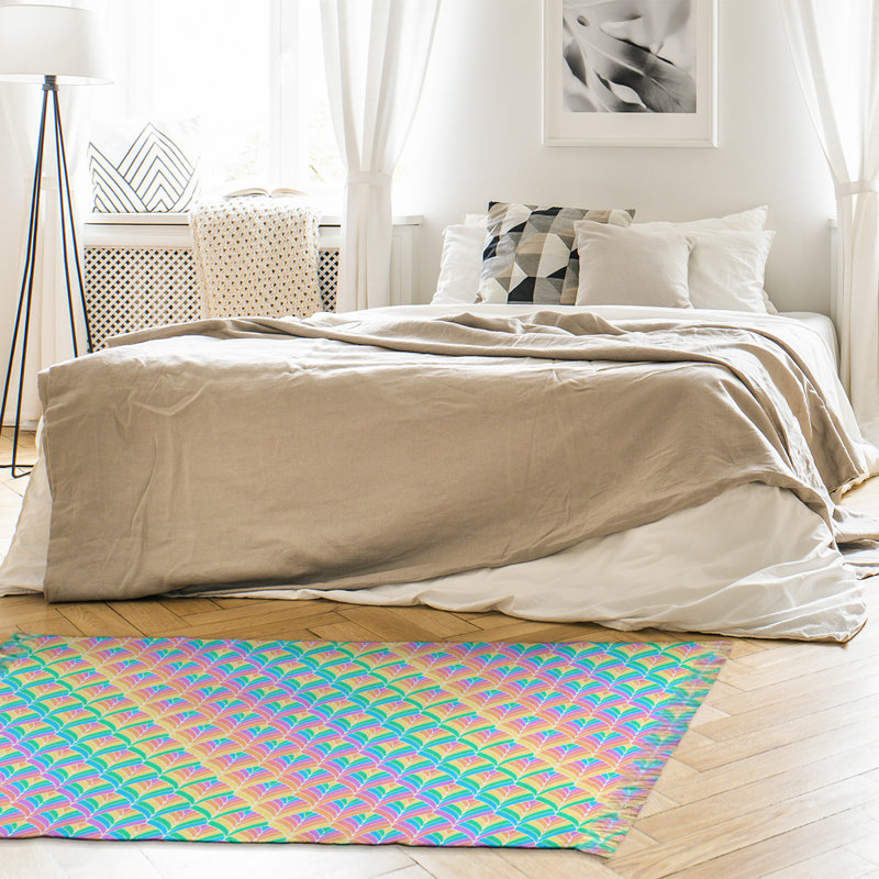 Jaune écailles/bleu/brun Tapis décoratif, non