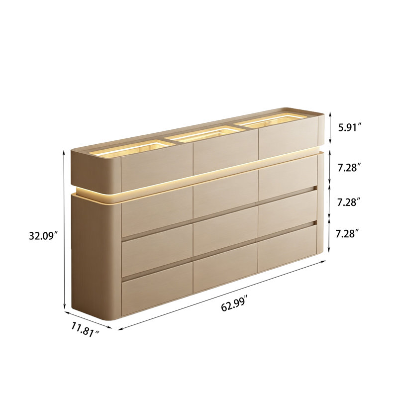 Commode 12 tiroirs 62,99 po, 32.09" H x 62.99" W x 11.81" D