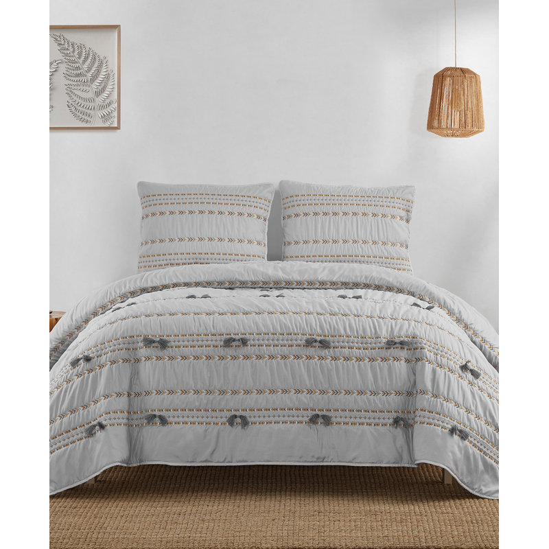 Ensemble de courtepointe moderne et contemporaine en microfibre grise 3 pièces 