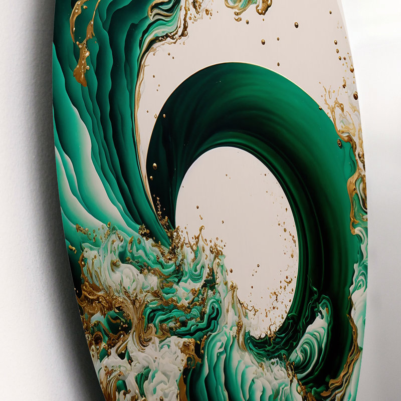 Abstract Waves IV - Abstract Spirals Round Wall Art on Metal, 23" H x 23" W, Green