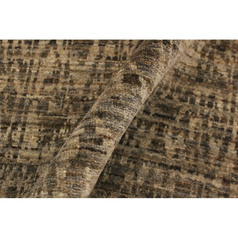 Tapis brun clair / brun / gris en laine noué à la main 4 pi 1 po x 6 pi 3 po Abstract