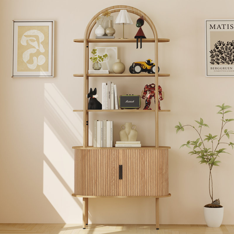 71" Arched Etagere Bookcase with Cabinet, Yellow