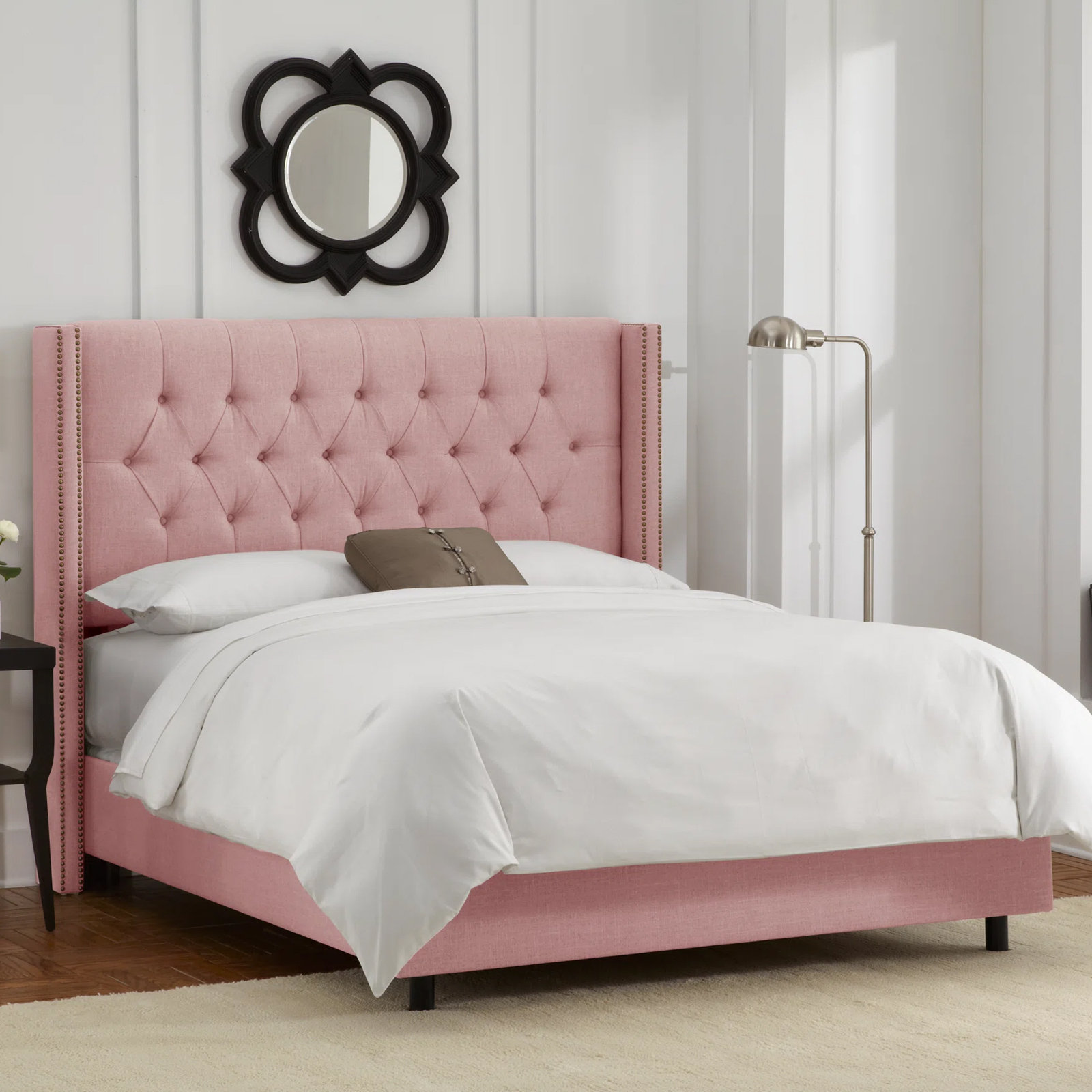 Breckin Upholstered Wingback Bed, California King, Classic Blush Linen