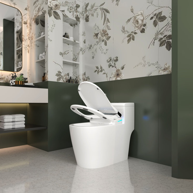 MEJE Electronic Smart Bidet Seat for Elongated Toilets with Remote Control, Temperature Display Heated Toilet Seat,Auto Open and Close,Warm Air Dryer and Temp Controlled Wash Functions (White)