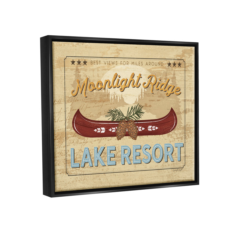 «Moonlight Ridge Lake Resort Canoe Floater» par Jennifer Pugh, H 25 po x l 31 po x P 1,7 po, Cadre flottant noir de jais
