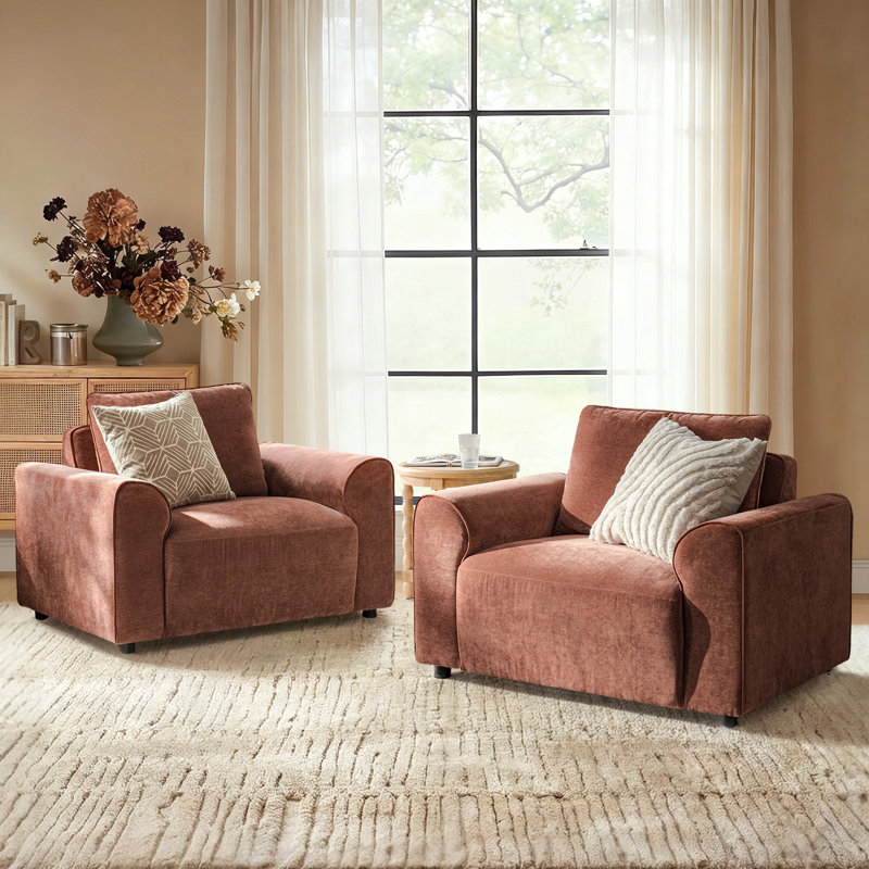  Bernice Modern 48" W Oversized Upholstered Armchair with Removable Back Cushion, Rust