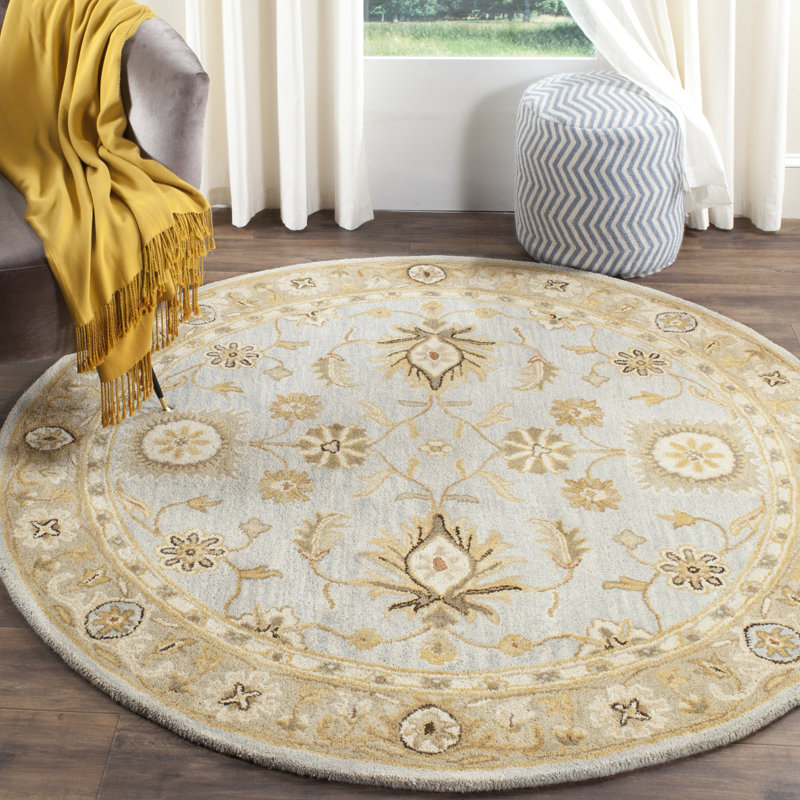Armintha Oriental Handmade Tufted Wool Light Blue/Sage Area Rug, Square 6'