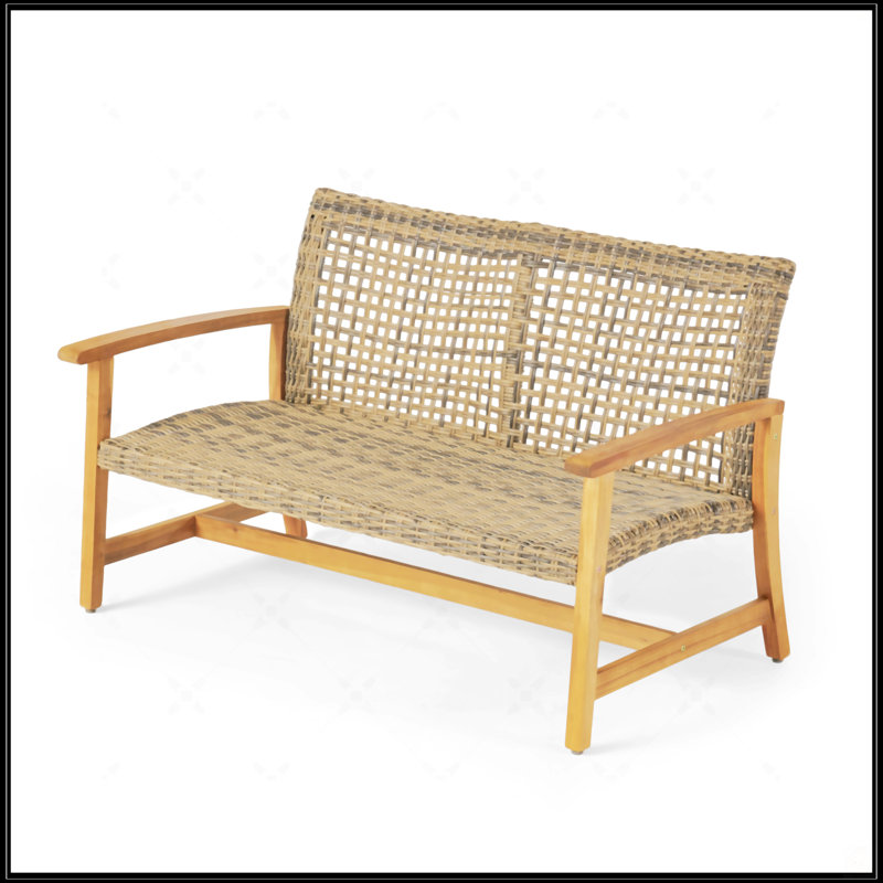 Causeuse Wood + Wicker, Naturel / gris clair