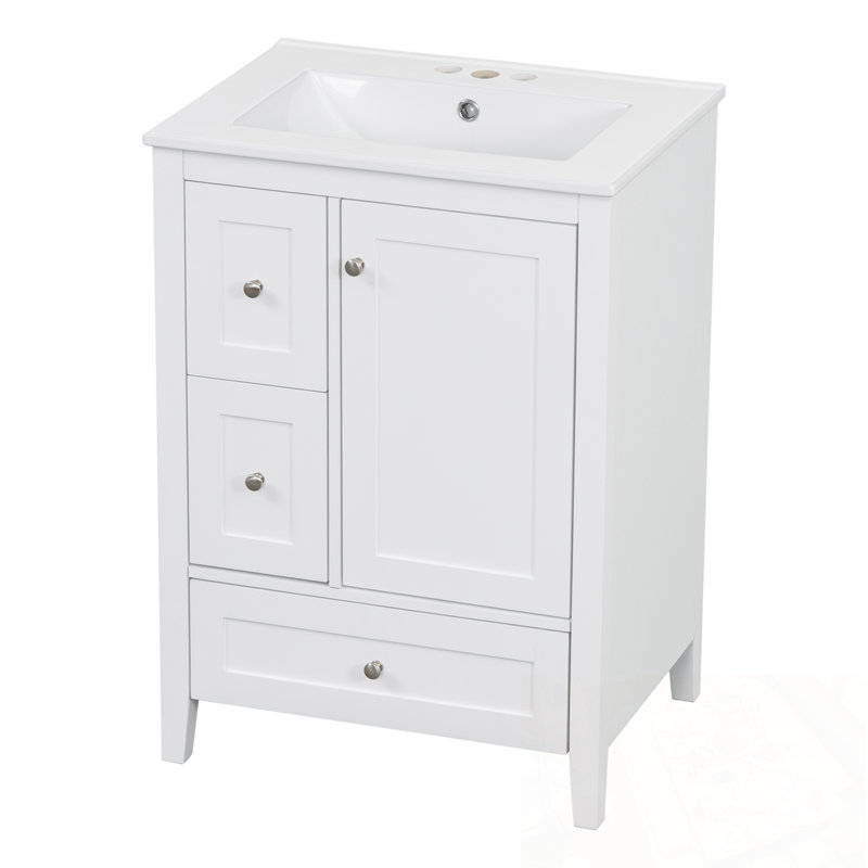 Meuble-lavabo avec lavabo, tiroir de rangement et tablette réglable, Blanc