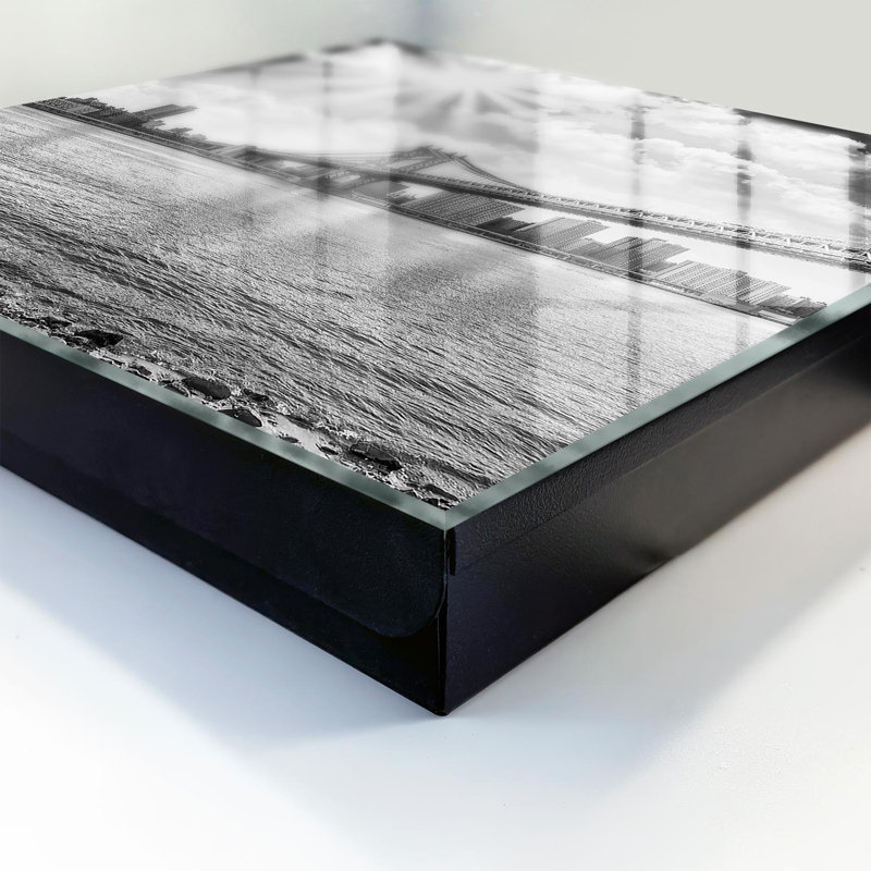 Key storage box, Opens to the right, 30x30x5, Black, Black and white city bridge under the sun's rays, 