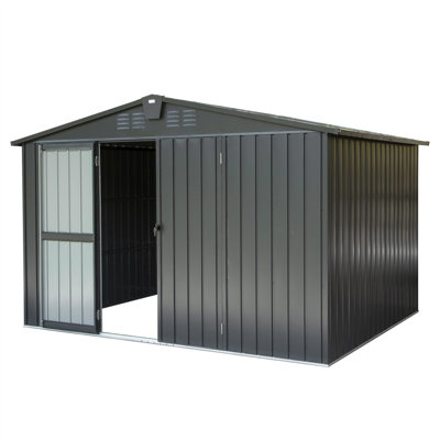 Outdoor Storage Shed 10'X 8', Metal Garden Shed For Bike, Trash Can, Tools, Galvanized Steel Outdoor Storage Cabinet With Lockable Door For Backyard, Patio, Lawn (10X8ft)