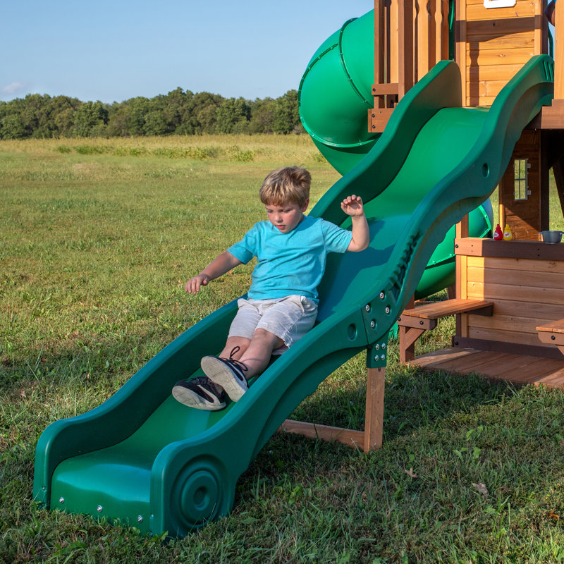 Cedar Cove Wooden Swing Set with Dual Slides and Clubhouse