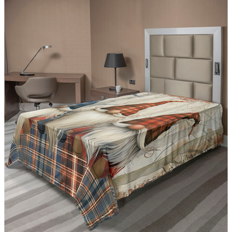 Drap plat moderne de style bohème Ambesonne, Drap plat pour lit simple TG, Blue/Brown/Burnt Sienna Plaid