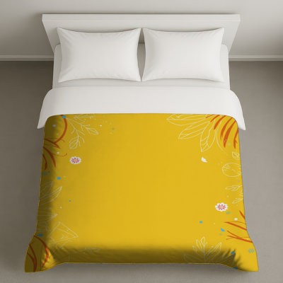 Housses de couette à bordure florale jaune