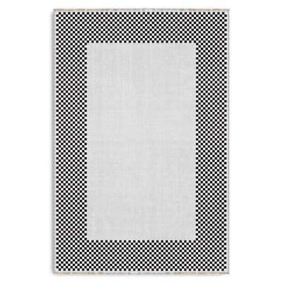 Tapis de couloir de cuisine moderne gris et noir en chenille antidérapant lavable