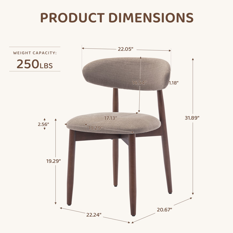 Chaise d'appoint rembourrée en bois massif Vannie, Chameau, Brown