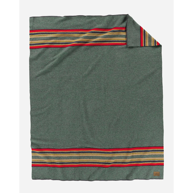 Pendleton Yakima Camp Lake Blanket with Leather Carrier, Green