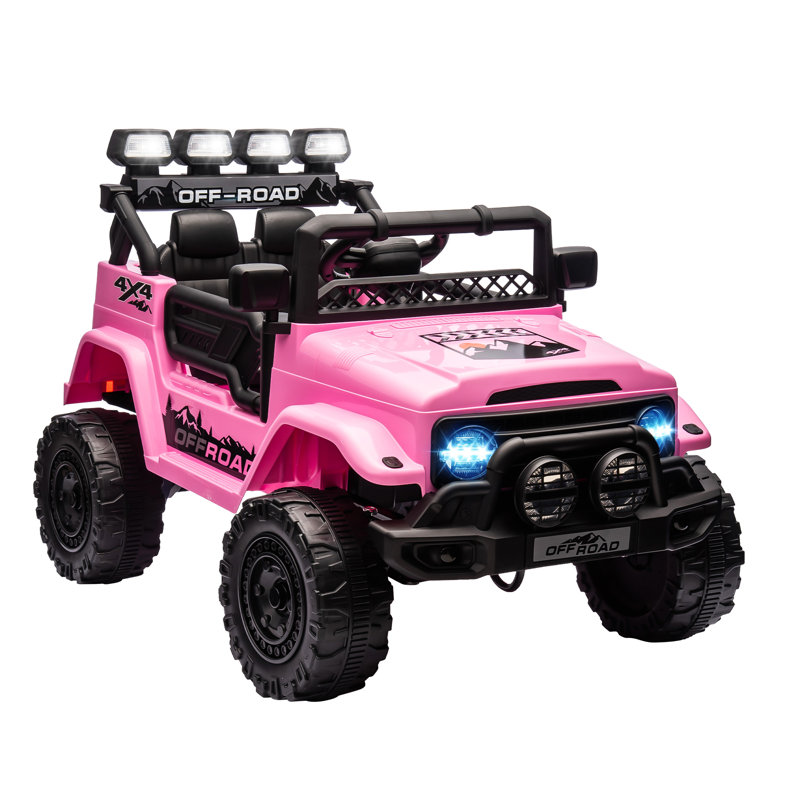 GarveeHome 12V Ride On Truck Car, 2WD Electric Car with Remote Control, Toddler Battery Powered Ride On Toy with Spring Suspension, LED Lights, Music, Battery Display for Kids 3-8, Pink