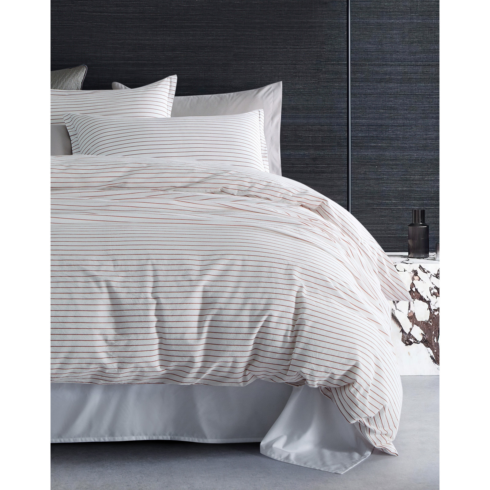 Raba Cotton Duvet Cover Set, Queen Duvet Cover + 2 Queen Pillow Shams, Clay/White
