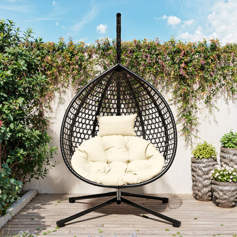 Fauteuil à œufs suspendu polyvalent pour l'intérieur et l'extérieur, Beige, Noir