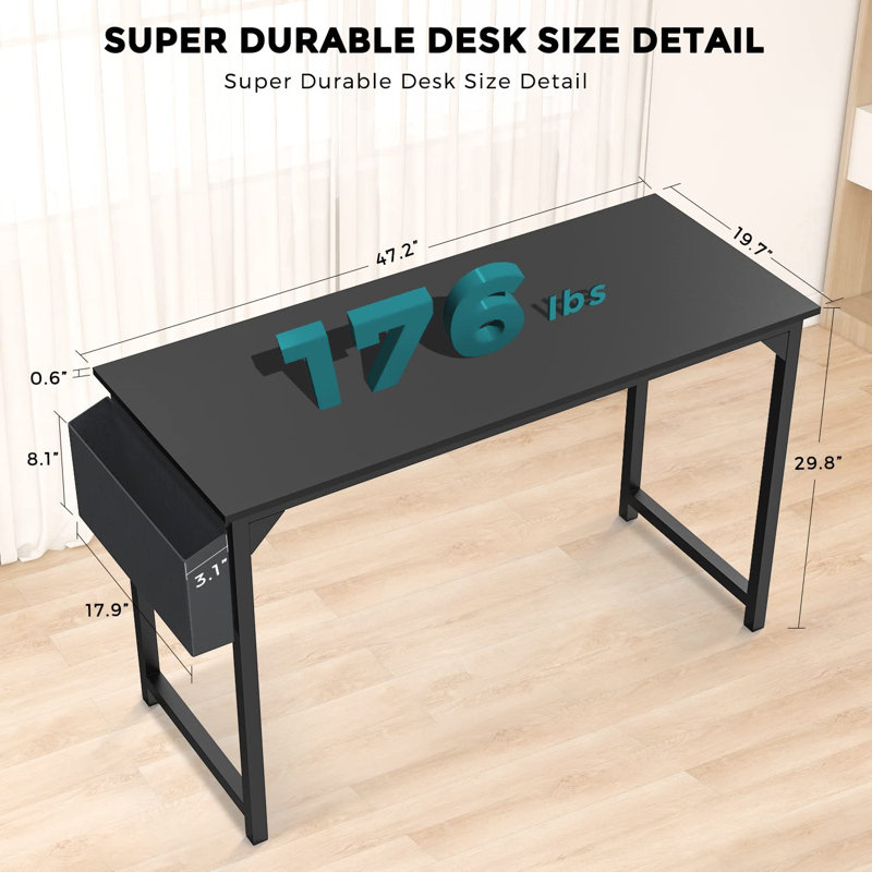 Bureau d'écriture Toygar, H 29,8 po x l 47,24 po x P 19,69 po, Noir / Noir