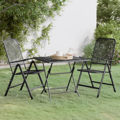  3 Piece Garden Dining Set Anthracite Expanded Metal Mesh Outdoor Bistro Table and Chairs