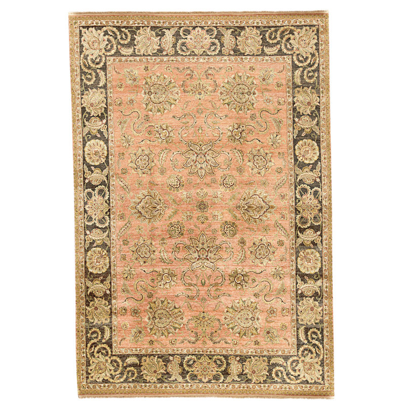 Tapis rose et noir noué à la main de haute qualité