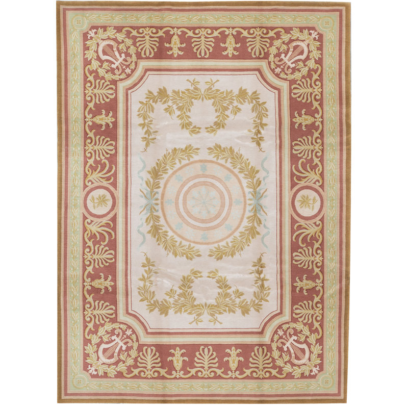 Hand-Knotted High-Quality Beige and Red Area Rug